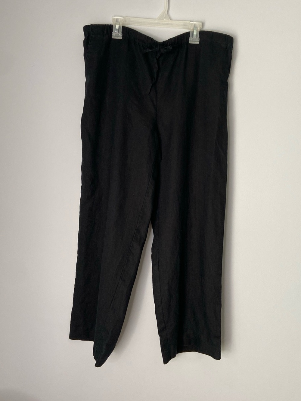 Kate Hill Linen Black Capris Ankle Pants Sz medium With Drawstring And Pockets